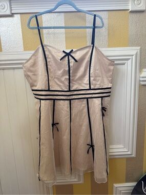 Beige and Black Trim Spaghetti Strap Dress